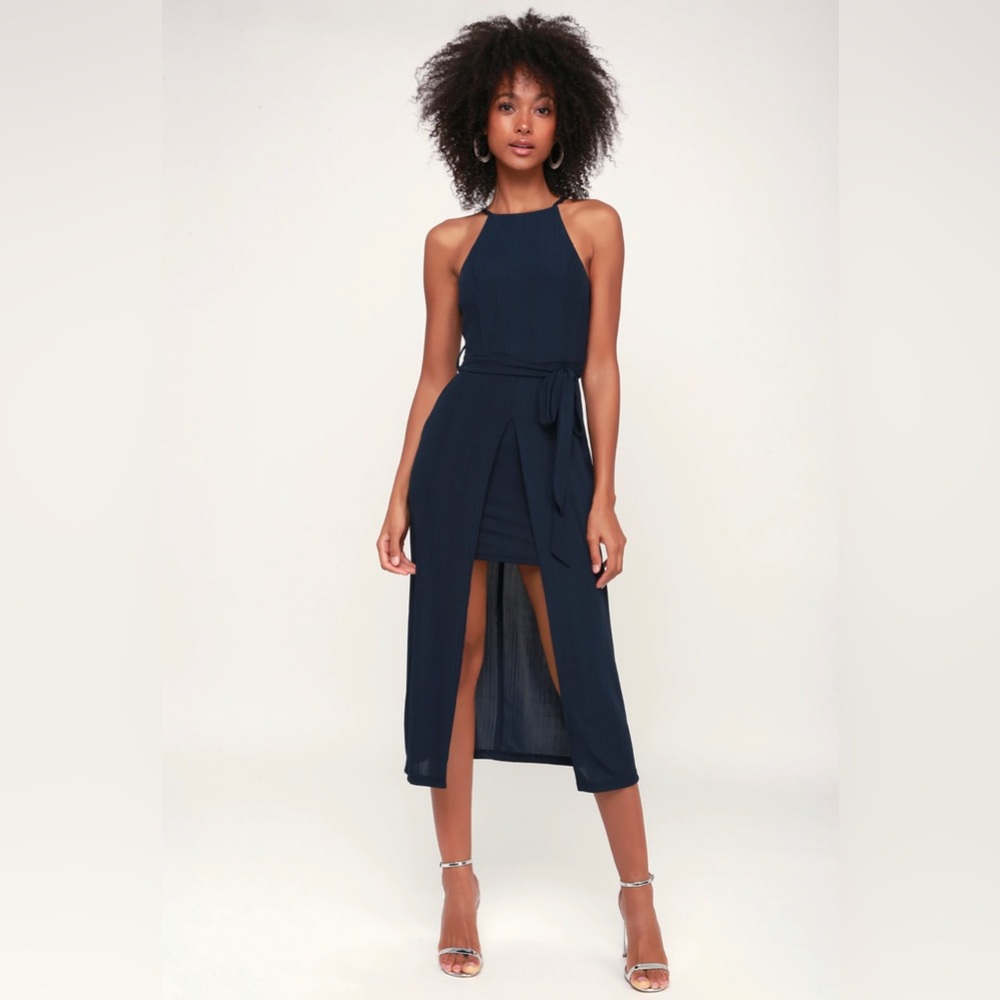 Black Swan Caroline Navy Blue High-Low Midi Dress